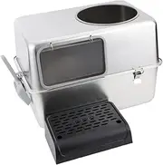 STARTIST Hooded Cat Litter Box with Lid Covered Cat Toilet with Front Door Flap Stainless Steel Portable Pet Litter Tray Kitten Potty, with Pedal