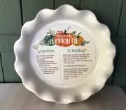 Thanksgiving Ceramic Pie Plate w Printed Pumpkin Pie Recipe + Embossed GRATEFUL