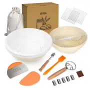 Sourdough Bread Proofing Basket Set – 2 Pack 9" Round Banneton Baskets with C...