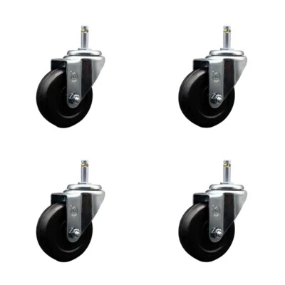 3.5 Soft Rubber Wheel Swivel 7/16 Inch Grip Ring Stem Caster Set Service Caster