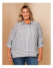 [Regatta] Long Sleeve Stripe Shirt With Patch Pockets in Blues Stripe
