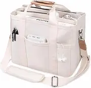 [Drimzate] Canvas Tote Bag with Multi-Pocket for Women Large Crossbody Shoulder Handbag Everything Tote Bag with Compartments,