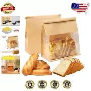 200 Large Kraft Paper Bread Bags with Window & Tin Tie Closure - Fresh Preserve