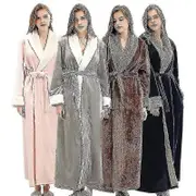 Womens Dressing Gown Bath Robe Warm Soft Fleece Long Robes Nightgown Coffee M