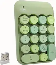 Wireless Number Pad, Ergonomic Cute Colorful Retro Mini Portable Numeric Keypad, 2.4G Cordless External Keyboard for Computer, Laptop (Green)