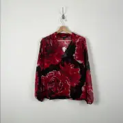 White House Black Market Floral Red and Black Women's S 2 Piece Set Sheer Top