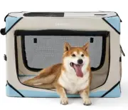 Lesure Collapsible Dog Crate Soft - 30 Inch M - (Beige/Powder Blue) OPEN BOX