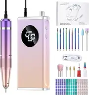 COSICOSY Electric Nail Drill, 40000RPM Professional Nail File with 15 Drill Bits, Portable Rechargeable Nail File Machine E File for Acrylic Nails Gel Polishing Removing, for Manicure Salon Home, Pink