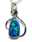 28x12mm Solid 18k White Gold Boulder Doublet Opal Pendant with Genuine Diamond