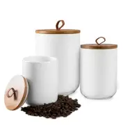 s for Kitchen, 3pcs Ceramic Canisters with Airtight Wooden White Canister Set