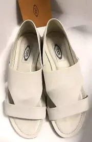 Tod’s Cut Out Open Toe Leather Flat Sandals Cream EU37 UK4 US6 RRP £429