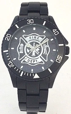 BLACK ALUMINUM FIREFIGHTER WATCH - MALTESE CROSS MEDALLION DIAL - NEW