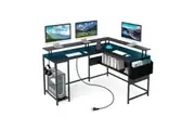 Costway L-Shaped Gaming Desk w/LED Lights Power Outlets & Monitor Stand Office Computer Desk Study Table Black