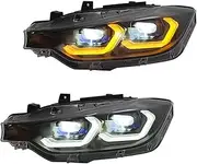 Pair LED Headlights Assembly Compatible With BMW F30 F35 320i 328i 335i 3 Series 2013-2018 DRL Amber Turn Signal Lights Car Accessories(Replace Xenon)