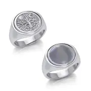 Tree of Life 925 Sterling Silver Rainbow Moonstone Flip Ring Reversible Jewelry