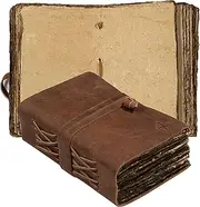 Small Vintage Leather Journal - Antique Handmade Leather Bound Journal with Old Fashioned Deckle Edge Paper - Perfect for Writing, a Diary, Notetaking, Sketching - Only 4"x6"