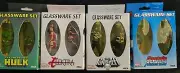 Lot Of 4 Marvel Glassware Sets. Hulk. Punisher. Cpt America. Elecktra. Shot.