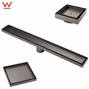 Gun Metal 100-900mm Tile Insert Linear Shower Grate Floor Drain 50/80 Outlet