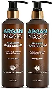 Argan Magic Nourishing Hair Cream - Hydrates, Conditions, and Eliminates Frizz for All Hair Types | Seals in Shine | Made in USA, Paraben Free, Cruelty Free (8.5 oz / 2 Pack)