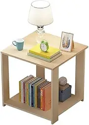 Side Table, 11.8 Inch Square Bedside Table, Living Room Small Coffee Table, 2-Tier End Table Nightstands, Modern Simple Industrial Style Side Table for Living Room Bedroom (Wood)