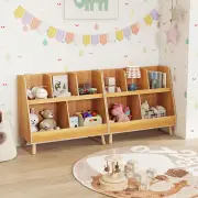 Costway5-Cube Kids Bookshelf and Toy Organizer with Solid Wood Legs and Anti-Tipping Kits-Natural