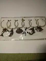 Set of 6 Pewter Seashells Wine Glass Charms