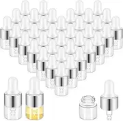 100 Pcs Mini Glass Dropper Bottle Bulk Clear Essential Oil Dropper Bottles Small Glass Dropping Sample Containers Perfume Liquid Cosmetic Sample Vials with Cap for Traveling (Silver,1 ml)