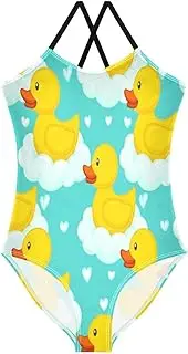 [RPLIFE] Girls Swimming Suits 3-10 Y Beach Apparel, Cute Yellow Ducks Light Blue
