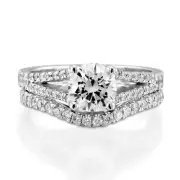 Beauty 14K White Gold Round Cut Diamond Engagement Ring Set 5.20 CT G/SI1