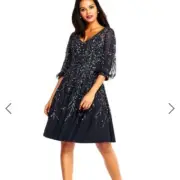 Aidan Mattox Sequin Beaded Elbow Sleeves Evening Cocktail Formal Short Dress