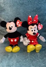 TY Beanie Babies Disney Sparkle Mickey Mouse & Minnie Mouse Plush Glitter 13"