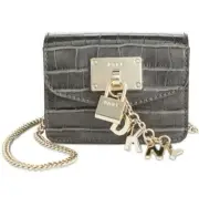 DKNY Elissa Micro Mini Bag Gray Crocodile Crossbody with Gold Chain Strap