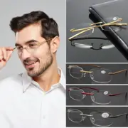 Mens Rimless Bifocal Reading Glasses Metal Readers Rectangle 1.0 1.5 2.0 2.5 4.0