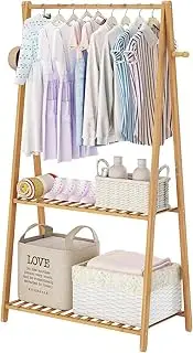 COOGOU Kids Clothing Rack for Hanging Clothes,Small Toddler Clothes Racks Bamboo Wooden Garment Dress Up Storage Costume Rack with Shelves for Laundry Drying,Short,Mini,Floor Standing