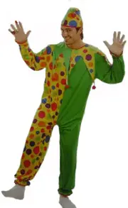 HT Mens Green Polka Clown Circus Funny Costume Fancy Dress