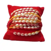 Pearl Beaded Moli Thread Kalava Rakhi For Brother Set Of 12