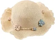 [Blogiiup] Girls Sun Hat, Flower Straw Hat, Girls Straw Hat, Beach Hat for Kids, Wide Brim Hat, Beach Cap for Girls