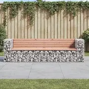 Douglas Solid Wood Garden Bench, Gabion Design, Outdoor Patio Furniture Seating for Yard, Weatherproof