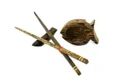 Hand Carved Chopstick Set 4 Piece, Dipping Dish, Chopstick Rest SPD01 BB170