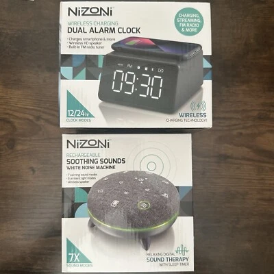 Nizoni Wireless Charging Dual Alarm Clock & Soothing Sound White Noise Machine