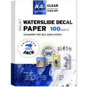 Printers Jack Water Slide Decal Paper Inkjet 100 Sheets A4 Size Premium Water...