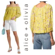 Alice + Olivia Alta Floral Tiered Silk-Cotton Peasant Top Size XS $295 MSRP NWT