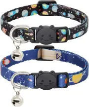 Cat Collar, 2 Pack Breakaway Collar with Bells, Safety Buckle Kitten Collars for