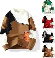 [Generic] Unisex Sweater Oversized Crew Neck Pullover 2024 Couple Preppy Sweater Long Sleeve Fashion Splicing Sweater