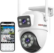Security Camera Outdoor,【6MP Dual Lens】 Wireless Outside Camera for Home Security, 360° View, Auto Tracking, Human Detection, Color Night Vision, 2.4G WiFi, IP66 Waterproof, 24/7 Record, SD/Cloud