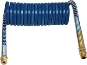 Tectran 15 ft. Blue Tractor-Trailer Air Brake Hose Coil | Brass Handle | 12” Pigtail Tractor End Lead | 12” Trailer End Lead | 1/2” NPT Fittings | Quick Installation