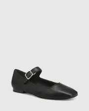 Alise Black Leather Mary Jane Flat