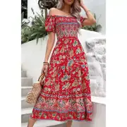 Floral Off-Shoulder Smocked Midi Dress