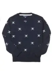 Gap Kids Navy White Skull Crossbones V-Neck Pullover Sweater XS 4 5 $33 NWT