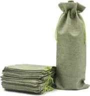 10Pcs Burlap Wine Gift Bags, Jute Wine Bottle Covers with Drawstring Light Green